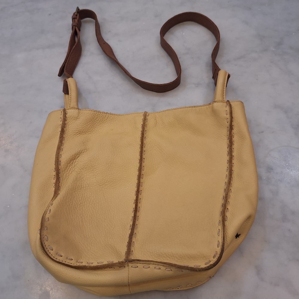 The Sak Crossbody Bag Wom Medium Tan Leather Whipstitch Boho Handbag Equestrian